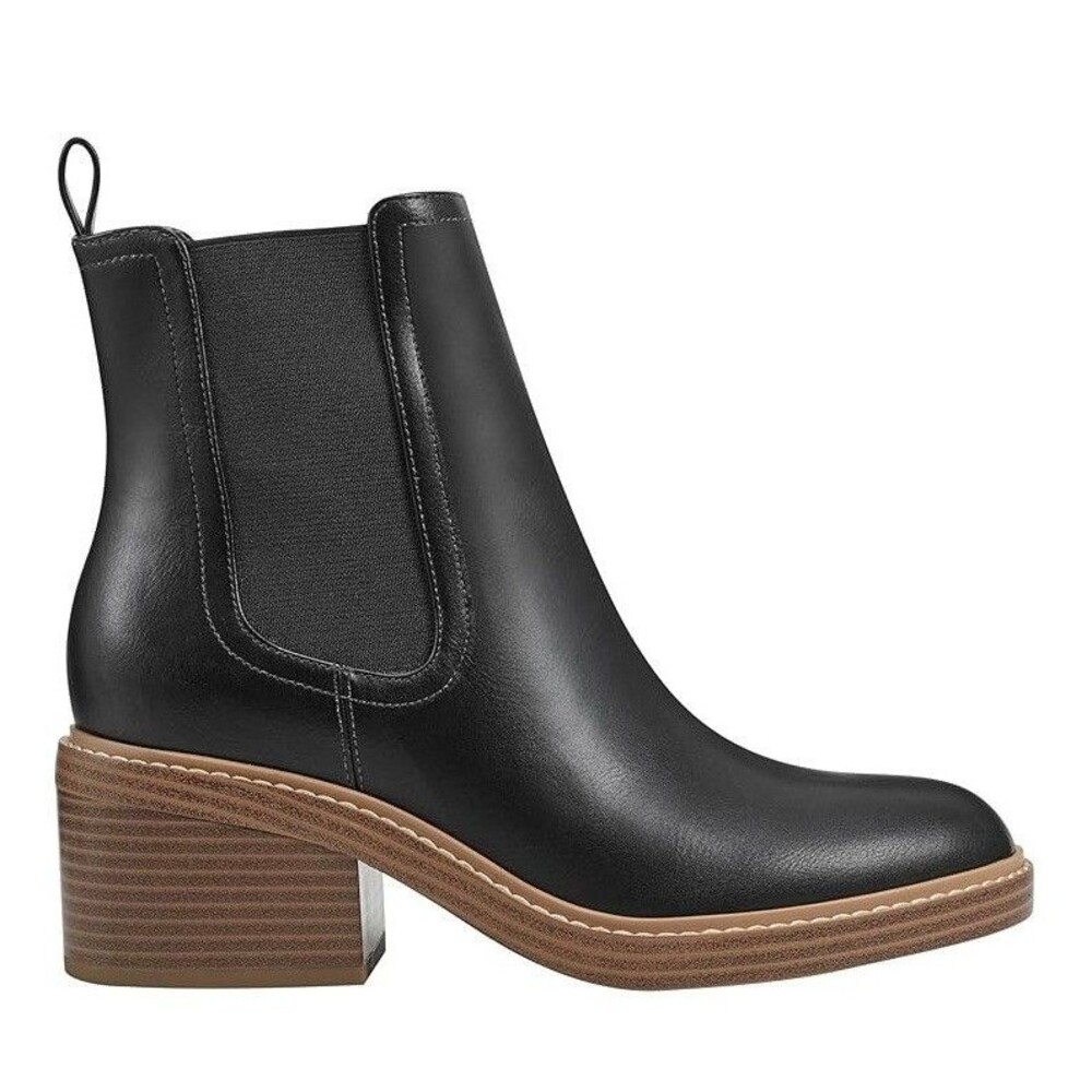 Marc Fisher Womens 8.5 M Black Leather Modesty Pull On Ankle Booties DISPLAY YS3
